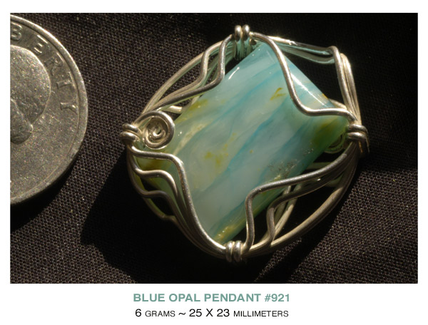 wire wrapped Blue Opal Pendant