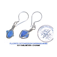 Blue Fluorite Octohedron Sterling Silver Earrings