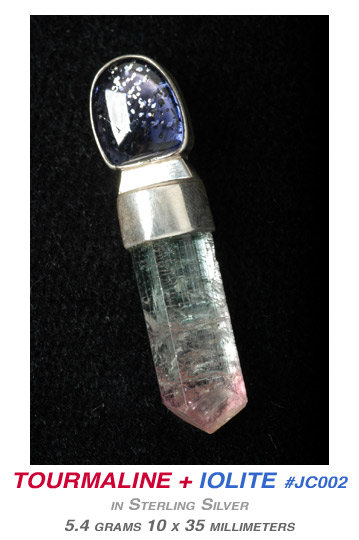 iolite tourmaline sterling silver pendant