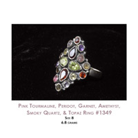 faceted Tourmaline, Peridot, Garnet, Smoky Quartz & Amethyst Ring