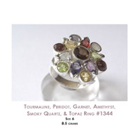 Pink Tourmaline, Peridot, Garnet, Smoky Quartz & Amethyst Ring #1349