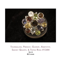 Pink Tourmaline, Peridot, Garnet, Smoky Quartz & Amethyst Ring #1349