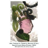 Jade, Tourmaline, Turquoise, Obsidian & Shell Gold & Silver Mayan Pendant