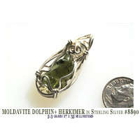 Moldavite Dolphin + Herkimer Diamond Quartz Pendant