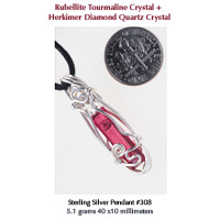 Rubellite Tourmaline + Herkimer Diamond Quartz Crystal Pendant